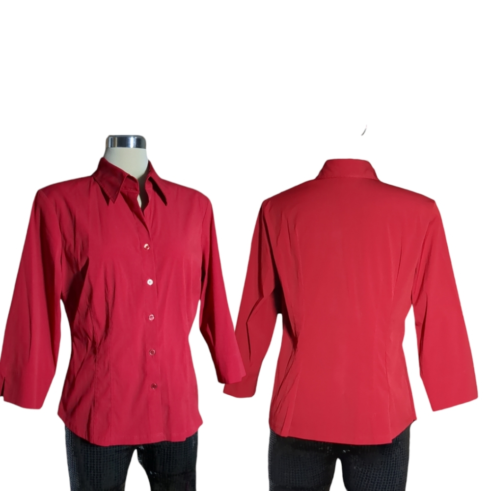 Fred David Red 3/4 Sleeves  Blouse Size L